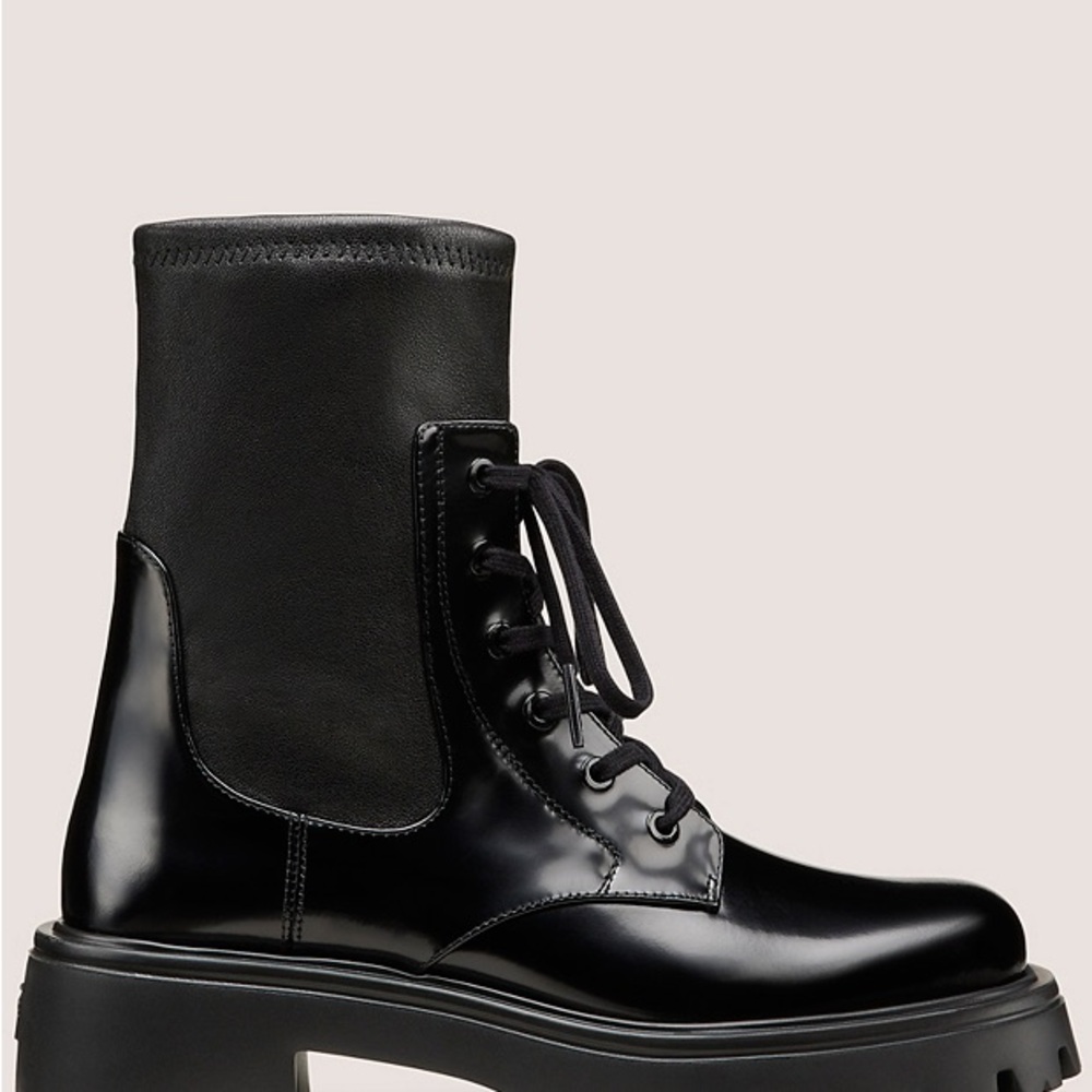 Stuart Weitzman Everitt Bootie Black Nappa Leather Women's Lace-Up Boots 7B